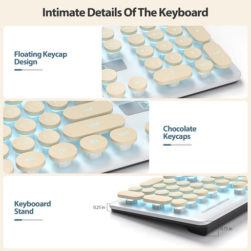 iTastatur 104-key Typewriter Keyboard Punk Gaming Retro Keyboard LED Ice Blue Backlit Cute Keyboard with Wired USB