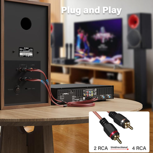 2 4 25 to Channel Male RCA Car Audio Cable Ft, Bi-Directional Y Splitter RCA Adapter Interconnect Cord, OFC Shielded