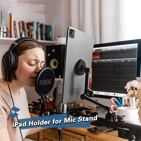 Magnetic Tablet Holder for Mic Stand | Full Metal Phone & iPad Music Stand, Compatible with All Models of iPad and