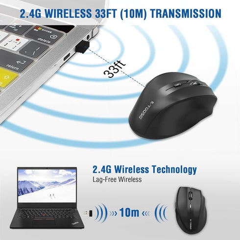 E-YOOSO Wireless Mouse, 18 Months Battery Life Cordless Mouse, 5-Level 4800 DPI, 6 Button Ergo Wireless Mice