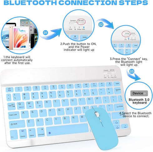Bluetooth Keyboard and Mouse Combo, Ultra-Slim Wireless Keyboard Mouse Set for Android Windows iPad iPhone Samsung