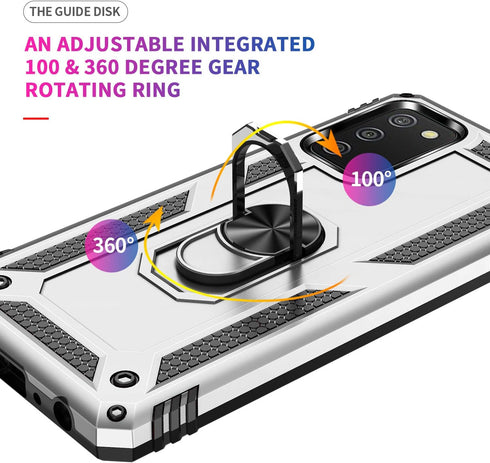 360 Metal Rotating Ring Kickstand Holder Armor Heavy Duty Shockproof Case for Samsung Galaxy A02S (Military Grade Drop