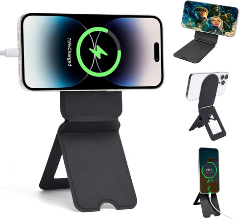 EWEMDAI Phone Stand, Magnetic Phone Tripod, Foldable Cell Phone Tripods Stain-Resistant Leather &
