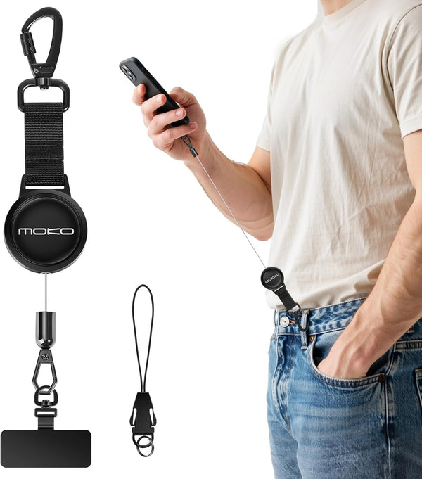 MoKo Anti-theft Phone Tether, Phone Lanyard Retractable Steel Line Cellphone Strap with