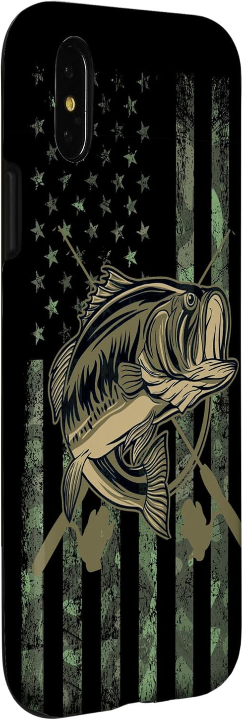 Camo American Flag Bass Fishing Gift Case for iPhone X/XS Fisherman