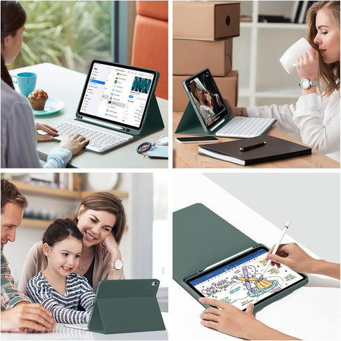 Keyboard Case for iPad 10th Generation 2022 - Magnetic Detachable Wireless Bluetooth Keyboard with Pencil Holder (Dark