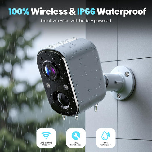 Techage 2K 2-Way IP66 Security Cameras Wireless Outdoor, Battery Powered WiFi Cameras for Home Security with AI Motion