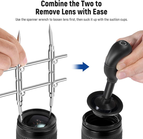 NEEWER Lens Sucker and Spanner Kit, Vacuum Suction Pen with 7 Interchangeable Cups, Stainless Steel Tool for Lens Repair