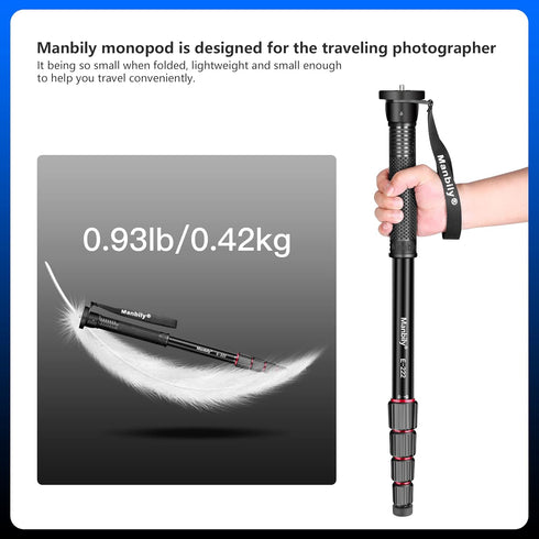 Manbily 65-Inch Camera Monopod, 5 Sections Aluminum Travel Monopod for Canon Nikon Sony DSLR Cameras, Video Camcorder,