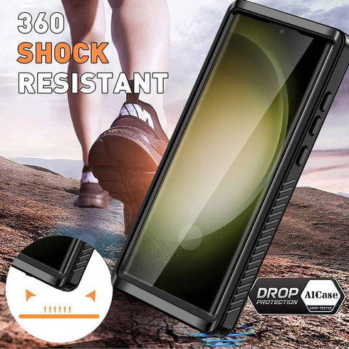 AICase Waterproof Case for Samsung Galaxy S23 Ultra, Full Body Rugged Transparent Phone Case with Built-in Screen