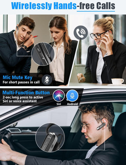 Link Dream Bluetooth Earpiece, Wireless CVC8.0 Headset for Cell Phone, Dual Mic Noise Canceling, 20Hrs Talk Time