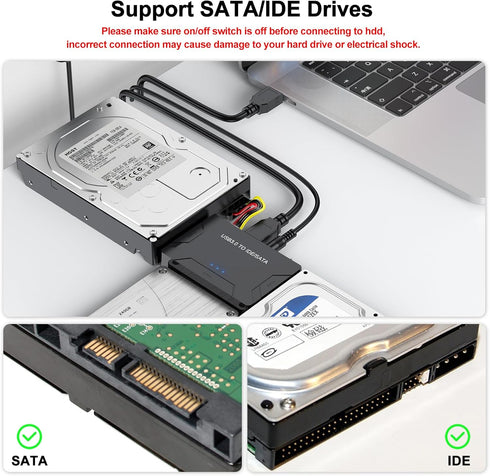 FEMORO Hard Drive Reader IDE SATA to USB 3.0 Adapter, External Data Recovery Converter Kit for IDE Drive and SATA