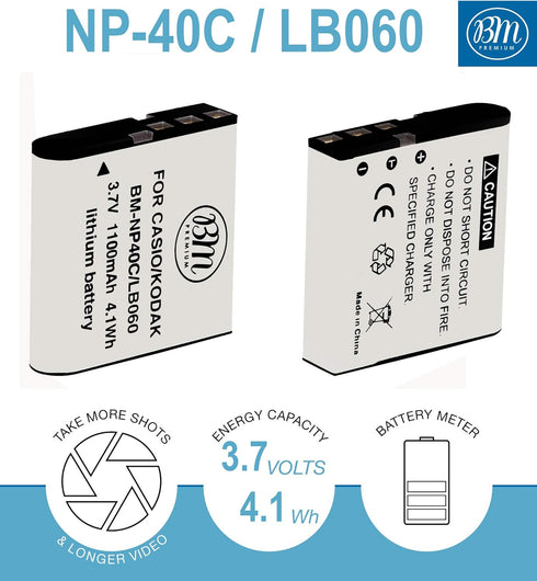 BM Premium LB-060 Battery and Charger for Kodak PixPro AZ251, AZ361, AZ362, AZ365, AZ421, AZ422, AZ501, AZ521, AZ522, AZ525, AZ526, AZ527, AZ528 Cameras