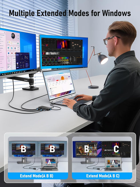 Lemorele Docking Station Dual Monitor, 6 in 1 USB C Hub with 4K HDMI, 100W Fast Charging