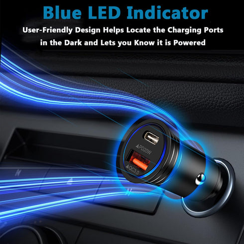 USB C Car Charger, 38W Fast Charge Adapter PD&QC 3.0 Dual Port Cigarette Lighter USB Plug for iPhone 15 14 13 12 11 Pro