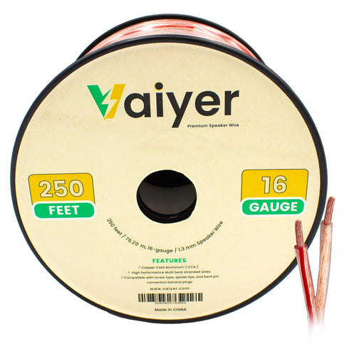 Vaiyer 16 Gauge Speaker Wire Cable - 250 ft 1.3 mm CCA High-Performance Stereo Cable for Car, Home Theater, Surround