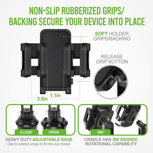 Car Cup Holder Phone Mount - Universal Adjustable Phone Holder Mount Cradle for Apple iPhone, Samsung Galaxy, Moto,