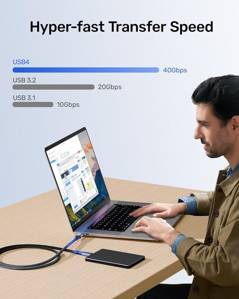 USB4 Cable for Thunderbolt 4, 3.3FT with 240W Fast Charging, 40Gbps Data Transfer, 8K@60Hz Video Display USB-C