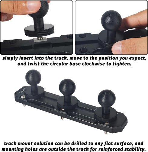 TWAYRDIO 3pcs 1" Dash Track Mount with Track Ball Compatible with RAM Mounts Double Socket Arm for Phones, Small