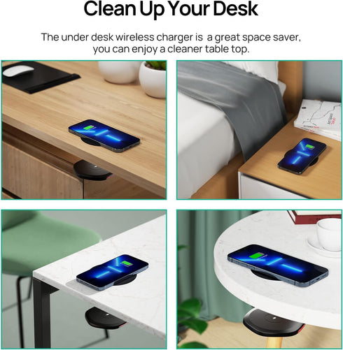 KPON Invisible Wireless Charger, 30mm Under Desk Charger Mat for iPhone 15/14/13/12/11/Samsung/LG/Google Pixel (with QC