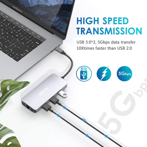 MOKiN 9 in 1 USB C Hub Adapter for MacBook Pro/Air, USB C to HDMI, RJ45 Ethernet, 100W PD Charging, USB C to SD/TF