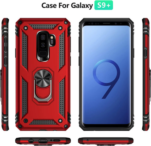 Military Grade Drop Impact Case for Samsung Galaxy S9 Plus, 360 Metal Rotating Ring Kickstand Holder, Heavy Duty