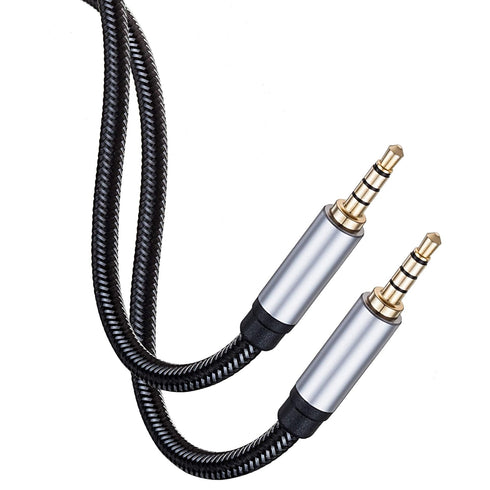 Male to Male Audio Cable 1Ft,3.5mm 4 Pole Nylon Braided Stereo Aux Cable/Auxiliary Cable/Aux Cord for Headphones, PS4,Phone, Tablets, Headset, PC, Laptop and More(1Ft/0.3M)