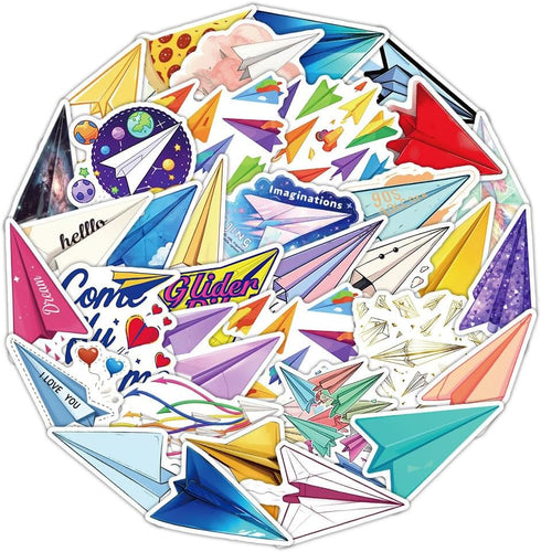 Mekycro Paper Airplane Vinyl Stickers 50 PCS, Retro Aesthetic Waterproof Die-Cut Colorful Paper