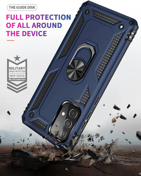 for Samsung A52 Case, Galaxy A52 Shockproof Cover with HD Screen Protector, Military-Grade Ring Holder Kickstand