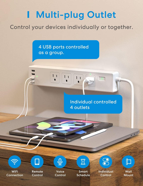 meross Smart Power Strip, WiFi Surge Protector with 4 AC Outlets, 4 USB Ports, Compatible with Apple HomeKit