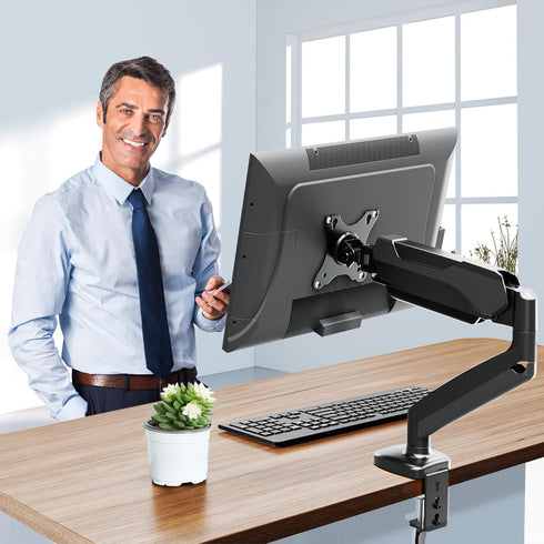 MOUNTUP Single Monitor Desk Mount, Adjustable Gas Spring Arm for Max 32 Inch Screen, VESA Mount Bracket, Black