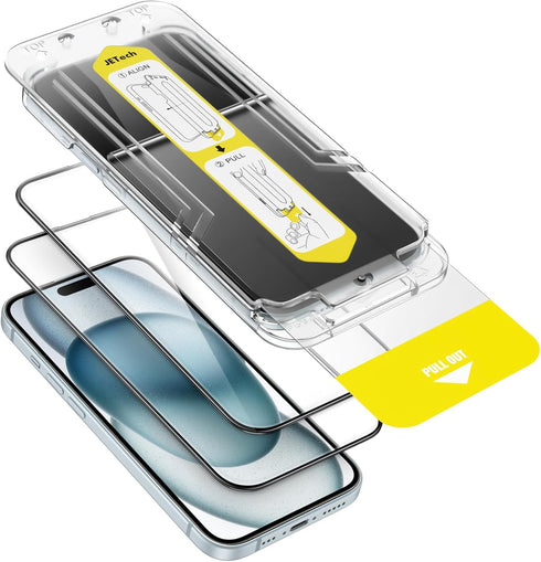 JETech Full Coverage Screen Protector for iPhone 15 Plus 6.7-Inch, Easy Installation with One-Step Alignment Tray,