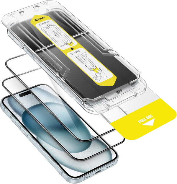 JETech Full Coverage Screen Protector for iPhone 15 Plus 6.7-Inch, Easy Installation with One-Step Alignment Tray,
