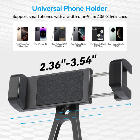 UTEBIT 1/4" 180 360 17 16 15 14, Universal Phone Tripod Mount with Cold Shoe Mount, Thread Tilt Rotation Support