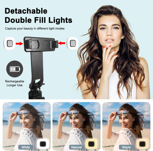 KONPCOIU 71"" 1 Extendable Phone Tripod, Selfie Stick Vlog Tripod Stand Quadrapod with All in Phone Clip, Travel Holder