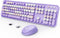 Wireless Keyboard and Mouse Combo, Ergonomic Full Size Typewriter Retro Round Keycaps, Compatible with Windows (Purple)