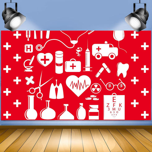 FHZON 7x5ft BJYYFH3 Doctor and Nurse Supplies Backdrop Red and White Cross Photography Background Theme Party Wallpaper