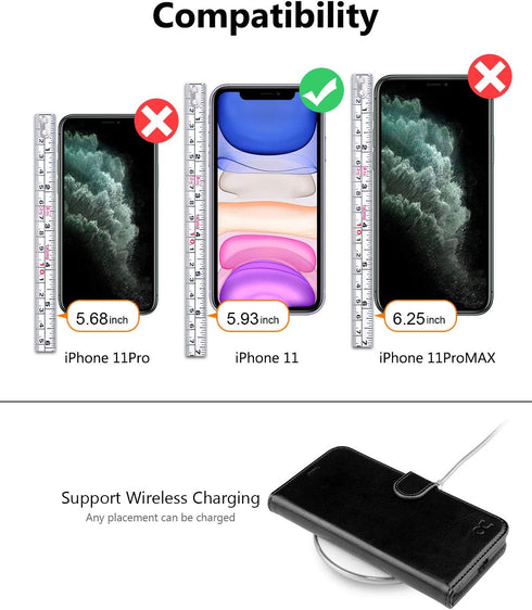 OCASE iPhone 11 Wallet Case with Card Holder - PU Leather Flip Case with Kickstand, TPU Shockproof Cover