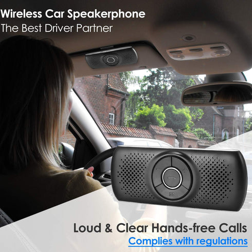 Wireless in Car Handsfree Speakerphones, Portable Bluetooth Speaker, Stereo Sound Enhanced Bass, Built-in Mic, TF Card