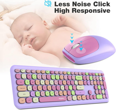 MOFii Wireless Keyboard and Mouse Combo, 2.4G Slim Full-Sized Colorful Keyboard Mouse for PC Laptops (Purple)