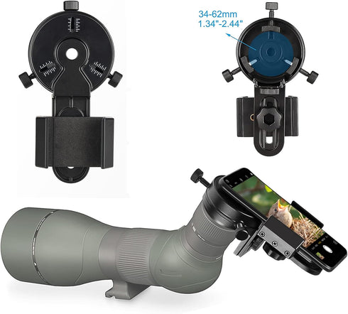 Smartphone Scope Adapter, Phone Mount for Spotting Scopes, Binoculars, Monoculars, Telescopes