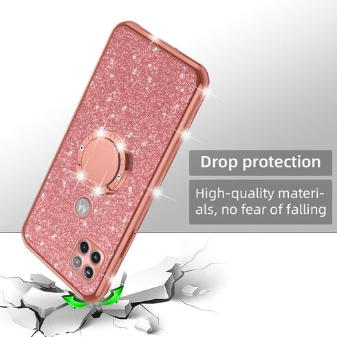 Moto One 5G Ace Case, Glitter Cute Soft Cover with Ring Kickstand, Shockproof Protective Phone Case for Motorola G