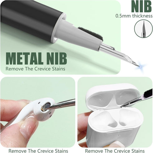 1 Pack Airpods Earbuds Cleaner Kit - Cleaning Kit Pen Shape with Soft Brush Flocking Sponge Tool for Airpods Pro 1 2