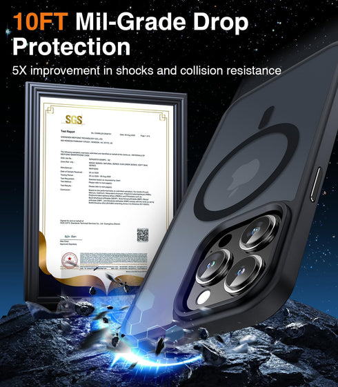 Meifigno Magic Mag Series iPhone 15 Pro Case, Black, Military Grade Protection, MagSafe Compatible, Translucent Matte