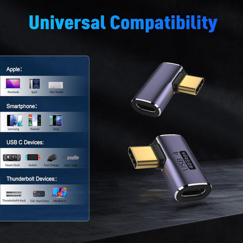 V VCOM USB C 90 Degree Adapter (2 Pack), 40Gbps Data Transfer USB Type C Male to Female Right Angle Extender for Steam