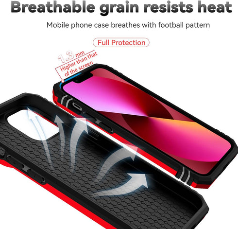 SunStory iPhone 13/14 Case (Red) - Military-Grade, HD Screen Protector, Slide Camera Cover & Kickstand.