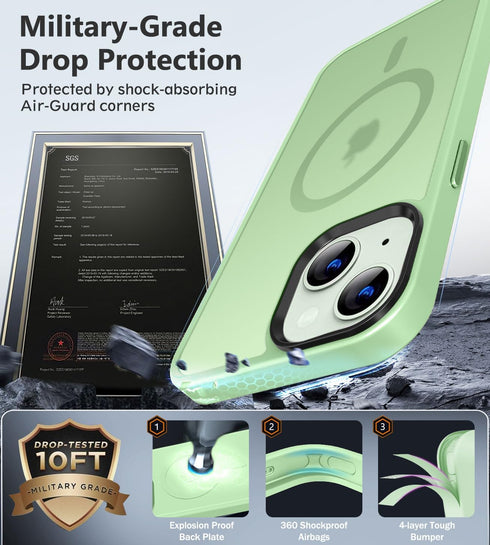 BossKiss iPhone 13 Magnetic Case, Light Green Translucent Matte, Compatible with MagSafe, Screen & Camera Protector