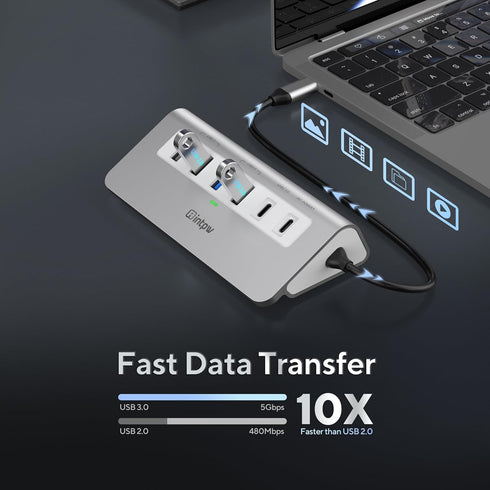 USB C Hub, INTPW 9-in-1 Multiport Adapter with 3.28FT Cable, 4K HDMI, PD 100W, USB-C, USB A 3.0, SD/TF
