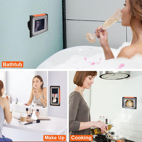 TRELC Shower Phone Holder, 180 Rotation Wall Mount Waterproof Phone Mount for Bathroom Kitchen Mirror Bathtub, Anti-Fog