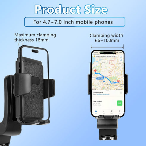 wuyaoyao 360 Phone Holder for Car, Clip-On Car Phone Mount for Dashboard, Rearview Mirror & Visor, Rotation Cell Phone